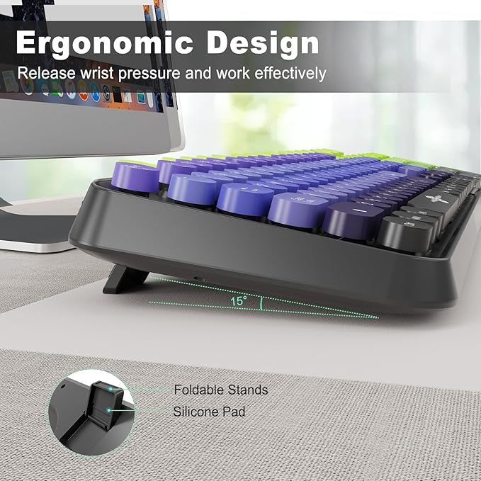 FD Wireless Keyboard and Mouse Combo | Cute Colorful Keyboard and Mouse with 2.4GHz Cordless Retro Typewriter Keyboard | Auto-Sleep | USB Receiver for Windows PC/Laptop - Black Purple Gradient