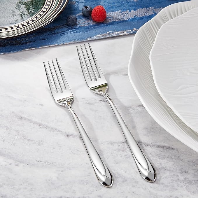KEAWELL Premium Astra Flatware Set, 65-Piece for 12, Mirror-Finished 18/10 Stainless Steel Silverware, Modern Cutlery Dishwasher Safe for Meals and Gatherings (65, Silver)