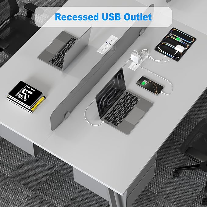 65W USB C Recessed Power Strip, Flush Mount Desktop Recessed Outlet with 4AC & 2 PD GaN USB C & 2 USB-A Ports, Furniture Hidden Drawer Fast Charging Station for Home Office