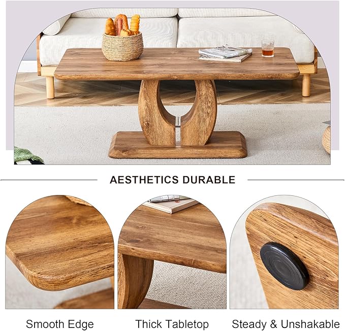 LKTART Rectangle Coffee Table for Living Room, Imitation Marble Coffee Tables with Storage, Modern Stable Base Center Tea Table for Dining Room Small Space Apartment (47''L×25.6''W-Brown)