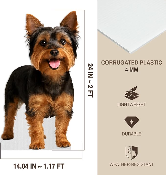 Dog - Yorksire Terrier Life Size Standee - 2FT Freestanding Coroplast Cutouts | Pets Animal Standup Photo Booths, Birthday & Halloween Decorations