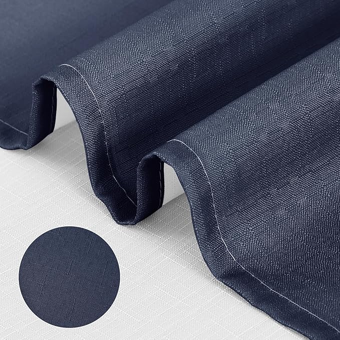 s Blue Shower Curtain for Bathroom, Ombre Navy Blue Textured Linen Fabric Shower Curtain Set, Men Coastal Nautical Accessories Decor Water Repellent Bath Curtains