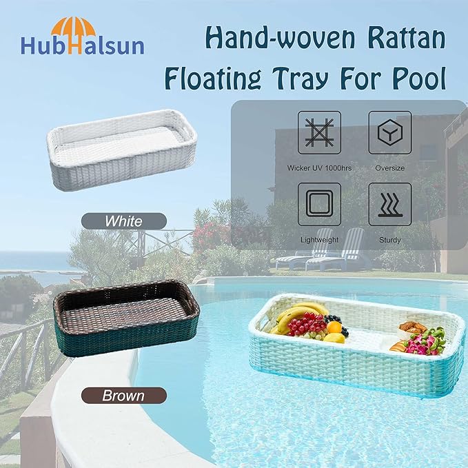 Floating Tray for Pool, Round Serving Tray for Swimming Pool Floats, for Hot Tub, Hot Spring, Beach Party, Pool Serving Drinks, Brunch (Brown, Small)