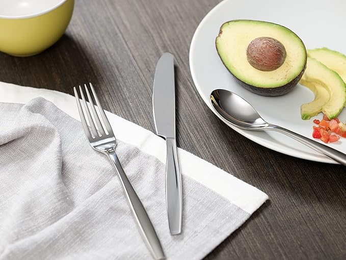 nambe Aidan Flatware Set, 45-Pc Set, 18/10 Mirror Stainless Steel Silverware Cutlery Set, Designed for Home Kitchens or Restaurants, Service for 8 and a 3pc Hostess Utensil Set, Dishwasher Safe