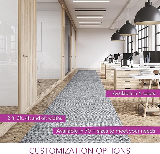 iCustomRug Hallway Runner Rug – 3x20ft Grey, Indoor/Outdoor, Non-Slip Rubber Backing, Low-Profile All-Weather Carpet, Non-Shedding & Easy Care, Entryway Mat Ideal for High Traffic Areas