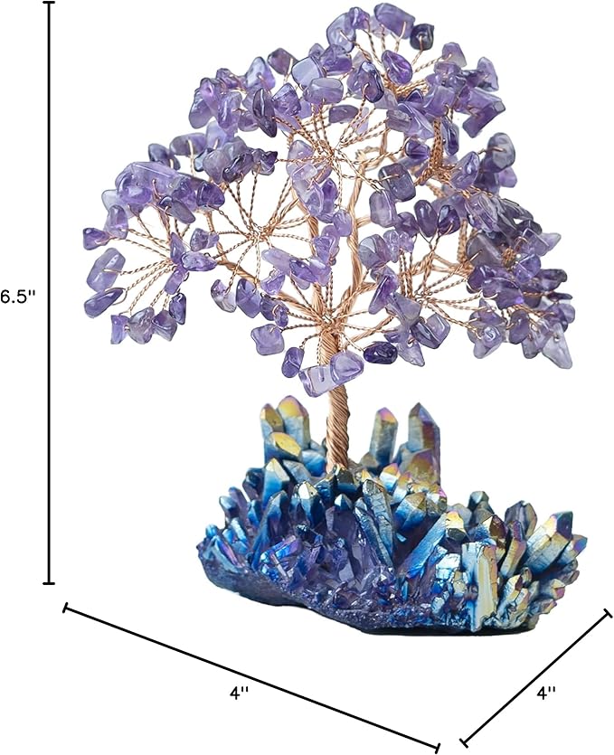 Amethyst Crystal Tree with Rainbow Titanium Cluster Base Tree of Life Decor for Shelf, Bedroom, Birthday Gifts for Women, Sister Birthday Gift for Mom, Cute Home Purple Decor Present