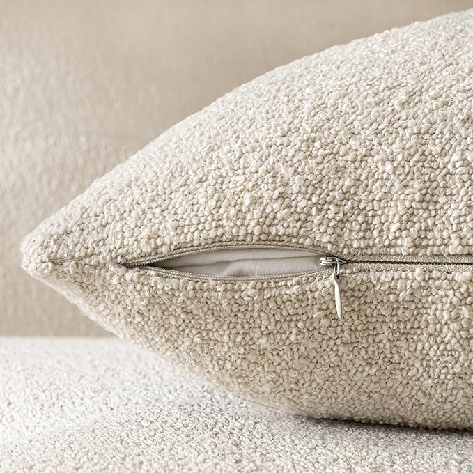Woaboy Pack of 2 12x20 Inch Decorative Boucle Throw Pillow Covers Textured Lumbar Pillowcaes Accent Solid Cozy Soft Cushion Covers Home Decor for Sofa Couch Living Room Home Decor,Natural Beige