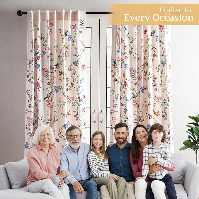 Maison d' Hermine Curtains for Living Room 100% Cotton 108 inch Length Two Panels Light Filtering Curtains for Bedroom Windows with Rod and Loop Pockets Drapes (Neo Ipomee Multicolor, 50" W x 108" L)