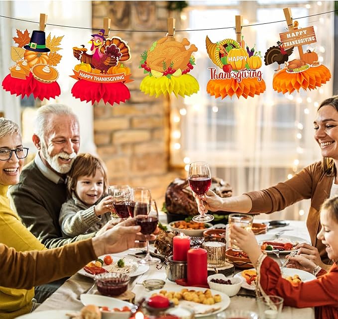 9Pcs Thanksgiving Centerpiece Fall Centerpiece Table Decorations Pumpkin Turkey Honeycomb Thanksgiving Table Centerpiece for Thanksgiving Table Decoration Autumn Theme Birthday Party Supplies