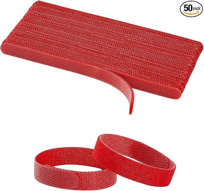 50PCS Reusable Adjustable Cable Ties, Microfiber Cloth for Computer Cable Management (Red)