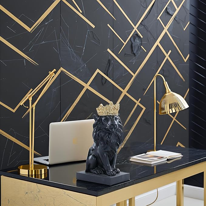 8" Crown Lion King Statue Decor, The King of Beasts - Statue Decoration for Home/Study/Living Room, Great Collectible Figurines, Best Gift for The Man, Black Golden Color