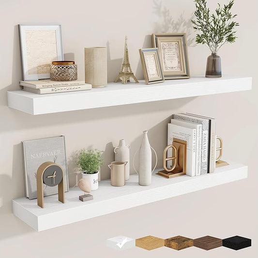 fuqing Floating Shelves for Wall, Bathroom Shelf Wall Mounted for Storage, Shelves with Invisible Bracket for Bedroom, Kitchen, Living Room, Farmhouse Small Book Shelf, 40 Inch Set of 2, White