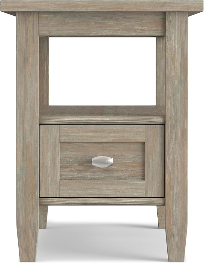 SIMPLIHOME Warm Shaker SOLID WOOD 14 inch Wide Rectangle Transitional Narrow Side Table in Distressed Grey for the Living Room and Bedroom