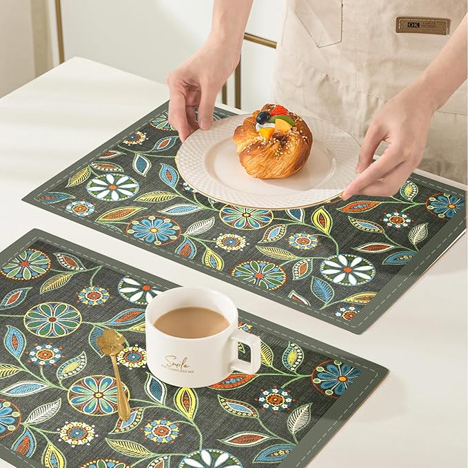 Snycler Table Runner Boho Table Runners Vintage Elegant Farmhouse Table Center Linen Decor for Home Dining Party Entrance (12x18 Inch,Set of 4) Gray&Green