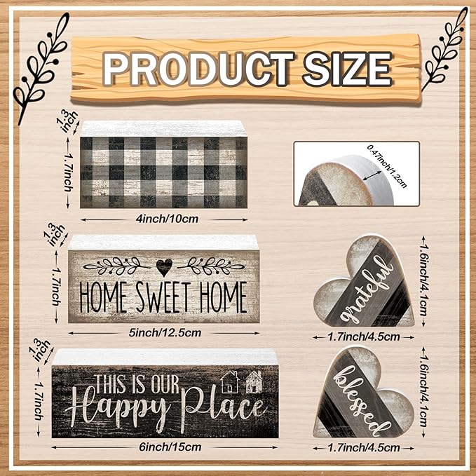 4 Pcs Farmhouse Kitchen Decor Black and White Farmhouse Tiered Tray Decor Home Sweet Home Centerpiece Wooden Heart Rustic Decorative Block Sign for Table Kitchen Shelf Desk Decoration