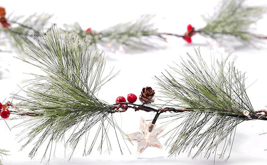 6ft Christmas Smokey Pine Garland with Lights and Stars,Battery Operated Garland with Timer,Christmas Decorations for Fireplace Home Stair Railing Outdoor Holiday Decor