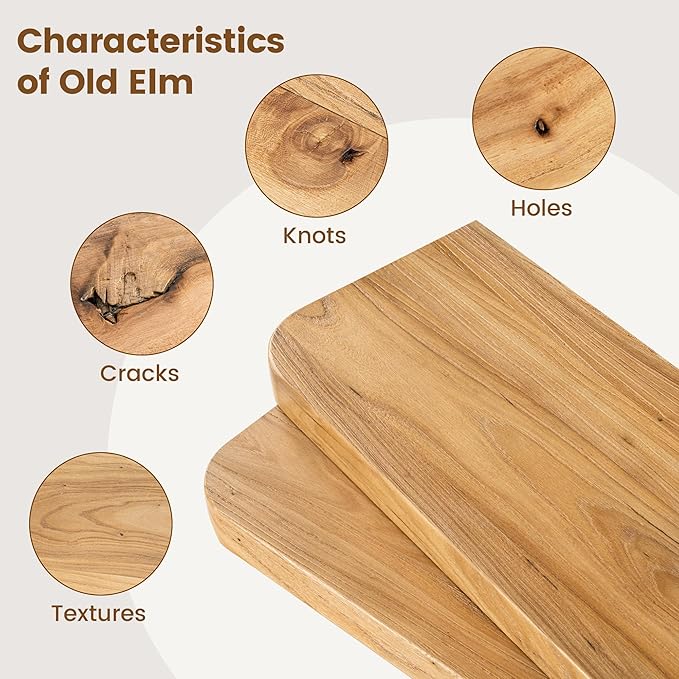 Rustic Elm Wood Floating Shelves for Wall Round Edge, 48"W x 9.2"D x 1.37"H, Set of 1 with Invisible Bracket, Wall Mounted Storage Shelves for Living Room Bedroom Kitchen Bathroom Decor, Natural