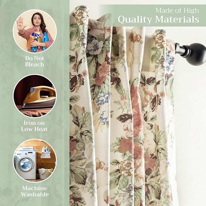 Maison d' Hermine Curtains for Living Room 100% Cotton 124 inch Length Two Panels Light Filtering Curtains for Bedroom Windows with Rod and Loop Pockets Drapes (Abbeville, 50" W x 124" L)
