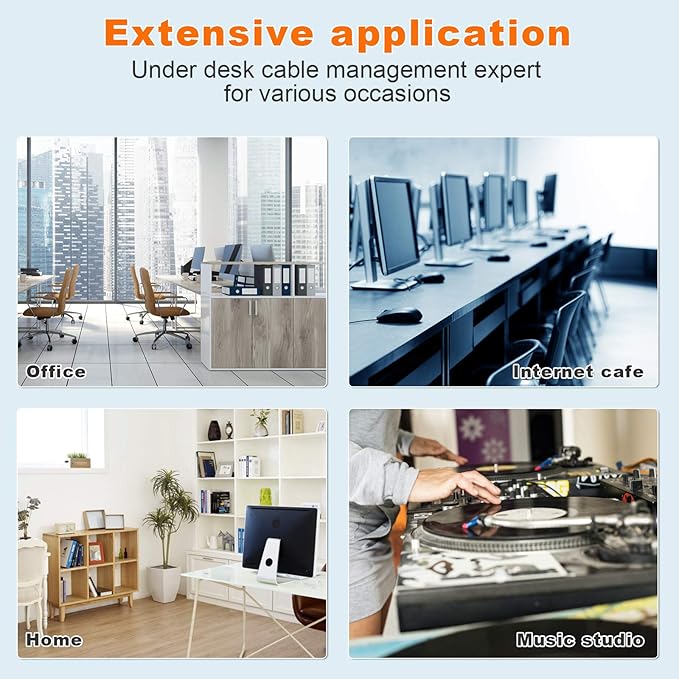 Under Desk Cable Tray - 2 Pack Cable Raceway for Wire Management. Metal Wire Organizer for Office, Studio and Home. Super Sturdy Cord Organizer for Desk - White Cable Management Under Desks