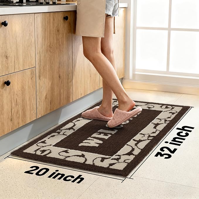 20"x32" Thick Entryway Indoor Mat, Dirt Trapping Door Mat, Americana Feel Hooked Rug, Heavy Duty Door Mat Outside Entrance, Shoe Scraper, Welcome Mat for Front & Back Door, Brown
