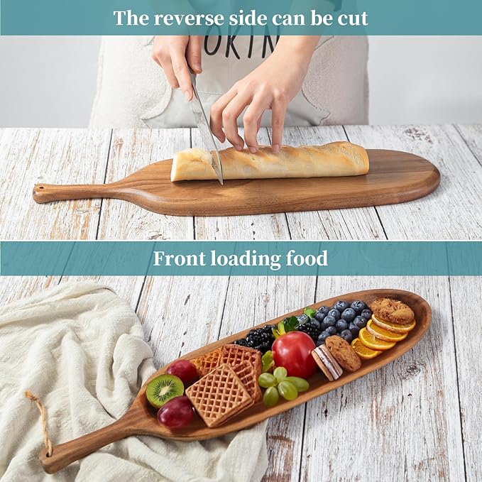 Wooden Serving Tray with Handle 2pcs Serving Plates for Meal Christmas Dinner Plates Wood Cheese Charcuterie Board for Food Meat Acacia Wood Platers for Bread Appetizer Snack(20.5" and 16.5")