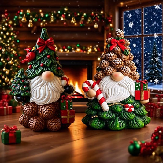 Christmas Gnomes Decorations | Set of 2 Resin Christmas Gnomes Figurines | Tomte Swedish Holiday Gnome Figurines Scandinavian for indoor Tabletop Decor | table centerpieces Window Sill Gifts 4.2in