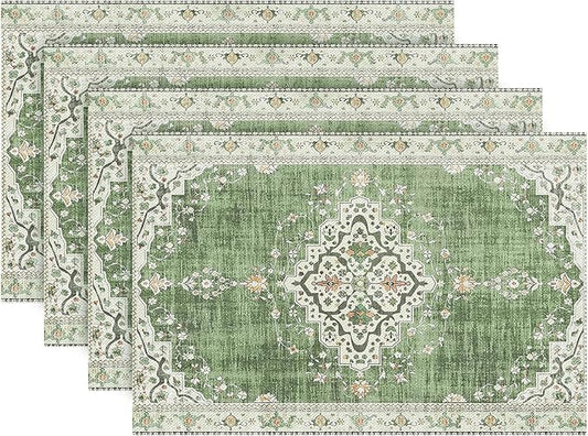 Snycler Table Runner Boho Table Runners Vintage Elegant Farmhouse Table Center Linen Decor for Home Dining Party Entrance (12x18 Inch ,Set of 4) Light Green