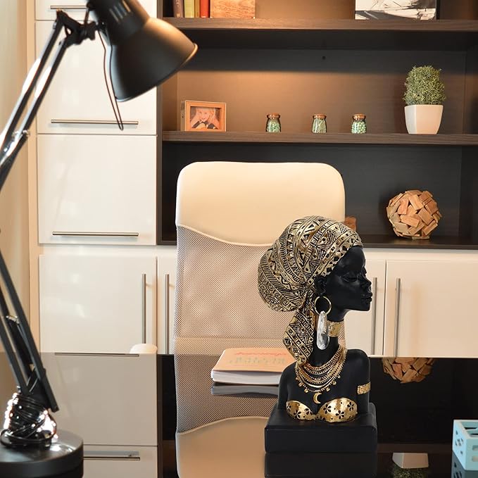 African Statues for Home Decor, Sculptures Decorations for Living Room, 8.7'' African Lady Art Bust Figurines, Black Vintage Aesthetic Ornament for Shelf and Tables, Décor Accents Gifts for Women