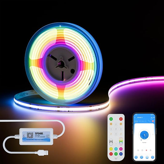 MIWISE RGB Smart IC COB LED Strip Lights, USB LED Strip Light Addressable, Color Changing with Music Sync, Multiple Colors App Control, Works with Alexa and Google for TV, Bedroom, Cabinet, 9.84ft
