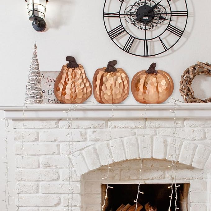 6Inch Fall Pumpkin Decor Set of 3, Resin Pumpkins Thanksgiving Table Decor, Faux Pumpkins Suitable for Fall Home Decor,Fall Table Decorations,Fall Mantel Decor