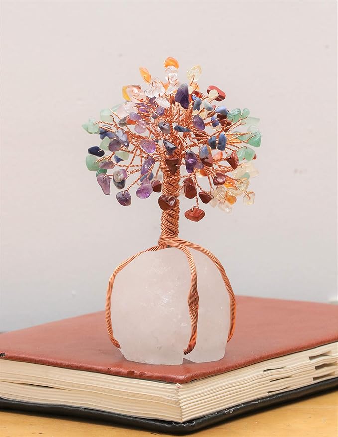 7 Chakra Crystal Tree of Life with Quartz Base – Crystal Room & Home Decor, Cute Home Birthday Gifts for Men & Crystals and Healing Stones for Women Mom Sister Gemstone Tree for Shelf & Bedroom Decor
