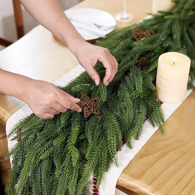 Christmas Norfolk Pine Garlands - 5ft Artificial Garland Faux Green Fake Pine Needles Garland for Fireplace,Table,Window,Stairs,Mante,Holiday Indoor Outdoor Xmas Decor(2PCS)