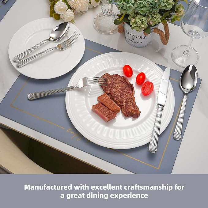 60-Piece 18/10 Stainless Steel Heavy Weight Flatware Set for 12, High End Thick Handle Silverware Set, Luxury Forged Striped Design, Dishwasher Safe