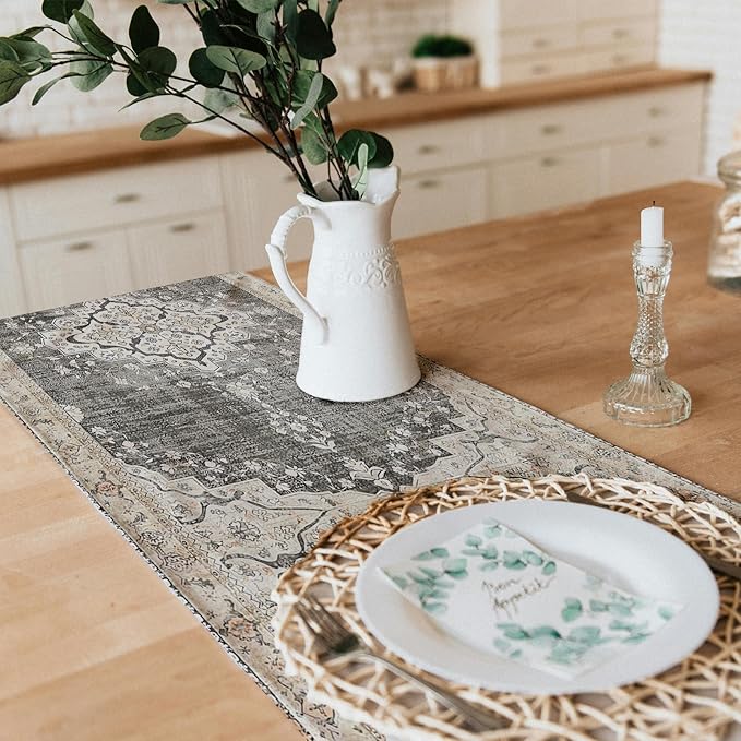 Snycler Table Runner Boho Table Runners Vintage Elegant Farmhouse Table Center Linen Decor for Home Dining Party Entrance (13x48 Inch) Black