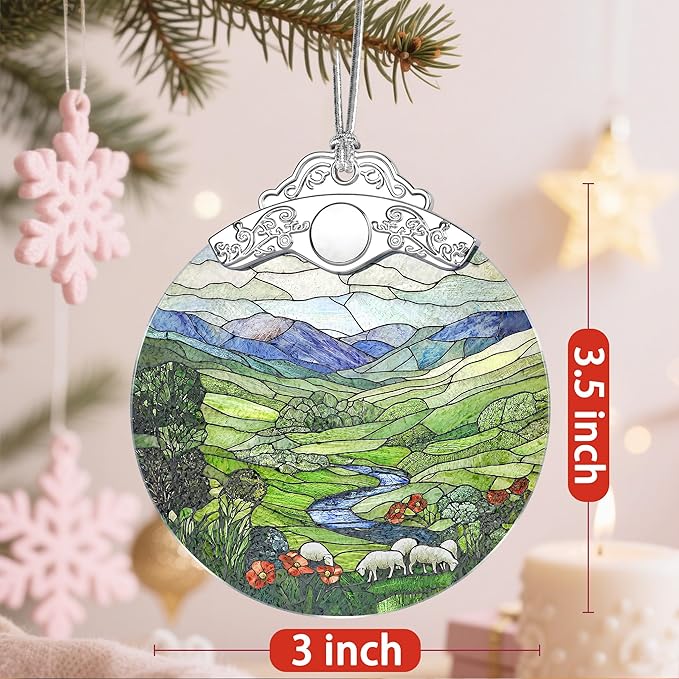 Christmas Ornaments: Stained Glass Ornament, Christmas Tree Ornament, Hanging Ornaments for Home Decor, Xmas Tree Decorations, Exquisite Holiday Decor, Gift & Holiday Present, Green Irish Hills