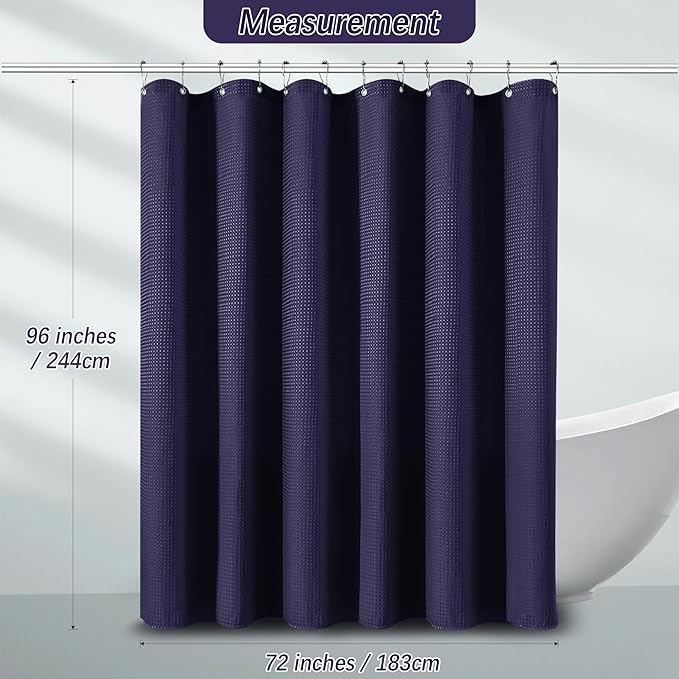 Extra Long Purple Bathroom Decor Waffle Shower Curtain 96 Inches 256GSM Heavy Duty Shower Curtain Set, Hotel Quality Water Repellent Modern Shower Curtains with 12 Hooks,72Wx96H