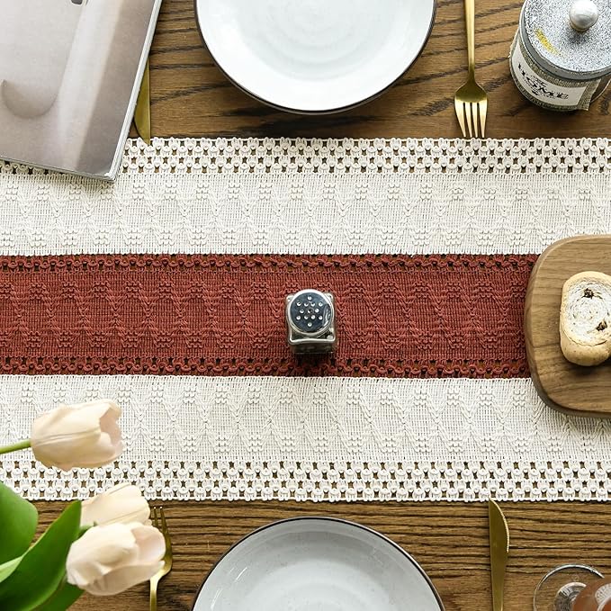 Artoid Mode Caramel Farmhouse Rustic Table Runner, Seasonal Holiday Hollow Kitchen Dining Table Decoration for Home Party Decor 12x72 Inch