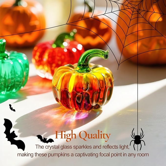 H&D HYALINE & DORA 6 Pcs Blown Glass Pumpkin Figurines Crystal Halloween Pumpkin Paperweight for Home Fall Harvest Thanksgiving Halloween Decor