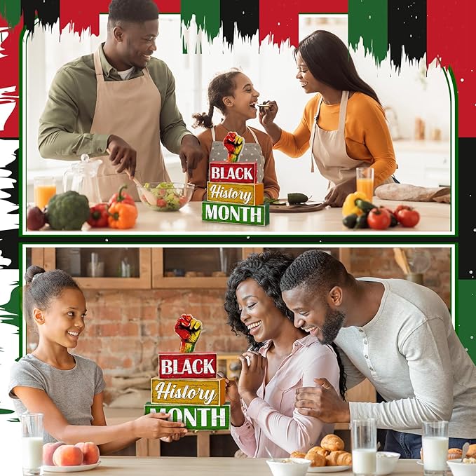 4 Pcs Wooden Black History Month Tabletop Decor Tiered Tray Decor Centerpiece Rustic Decorative Block Signs Gift Farmhouse Winter Table Decoration for Home Kitchen