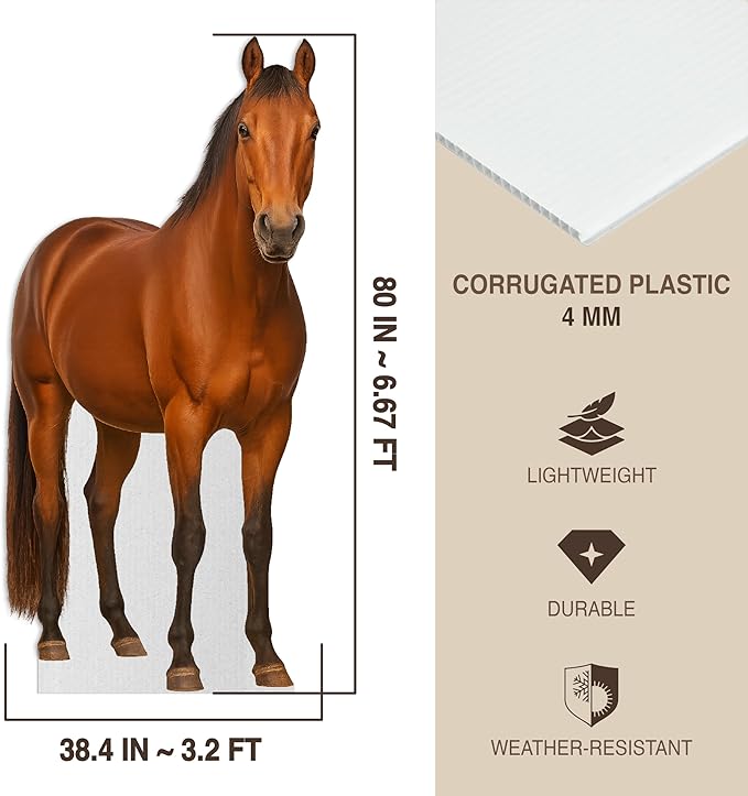 Horse Life Size Standee - 6.6FT Freestanding Coroplast Cutouts | Farm Animal Standup Photo Booths, Birthday & Halloween Decorations, Style 1