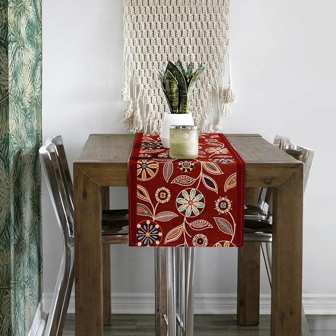 Snycler Table Runner Boho Table Runners Vintage Elegant Farmhouse Table Center Linen Decor for Home Dining Party Entrance (13x72 Inch) Red