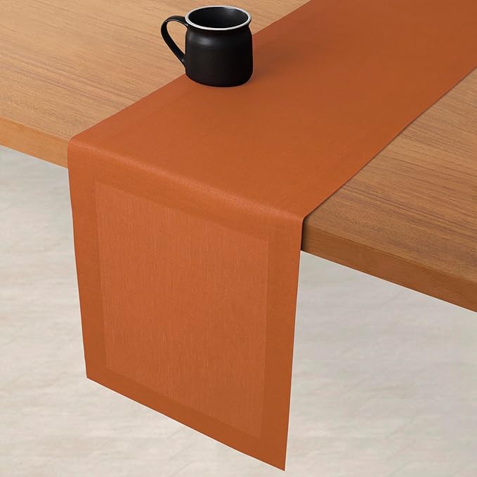 D'Moksha Homes Linen Rust Table Runner 36 Inches - 100% Pure Linen Small Table Runner 14 x 36 Inch for Dresser, Coffee Tables, Fall and Halloween-Machine Washable