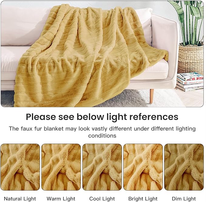 NEXHOME PRO Faux Fur Throw Blanket, Cozy Fluffy Soft Blanket or Couch Sofa Bed Living Room Decorative, Reversible Puffy Thick Warm Blanket for Winter 50"X60" Orange
