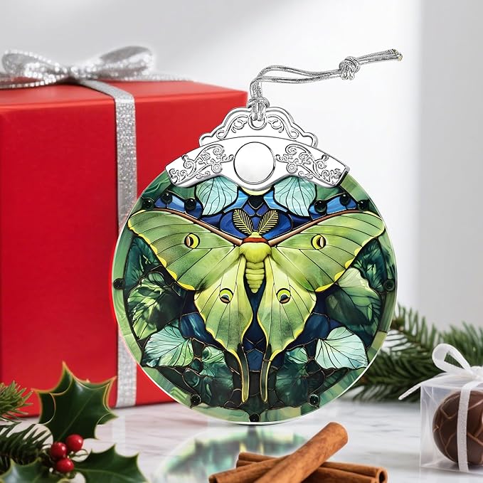 Christmas Ornaments: Stained Glass Ornament, Christmas Tree Ornament, Hanging Ornaments for Home Decor & Xmas Tree Decorations – Exquisite Holiday Decor, Gifts & Holiday Present - Luna Moth