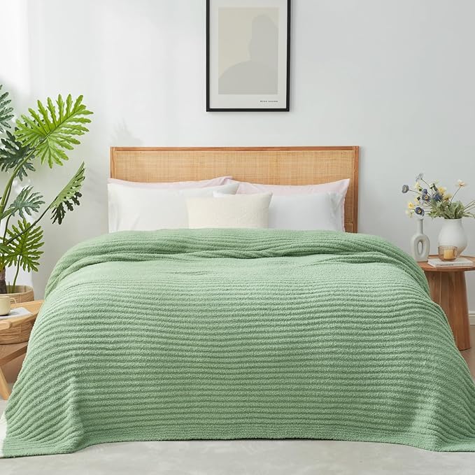 Snuggle Sac Queen Size Blanket for Bed, Soft Luxurious Bedding Blankets, Large Fuzzy Plush Microfiber Blankets, Sage Green, 90x90 inches