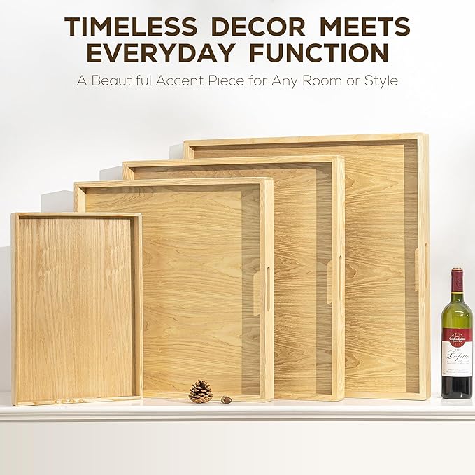 Axeman 22 Inch Large Square Wooden Ottoman Tray for Living Room|Extra Large Serving Tray with Handles for Coffee Table, Breakfast|Decorative Wood Tray for Ottoman Couch Sofa Kitchen|Natural