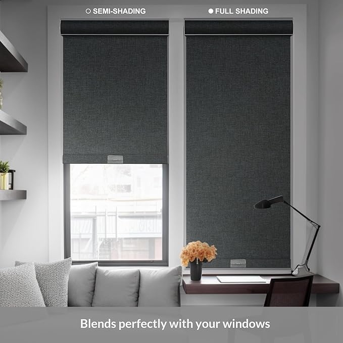 Boolegon Blackout Roller Shades for Windows,Cordless,Linen Fabric,Roller Blinds,Thermal Insulated Fabric UV Protection,Window Shades for Home,Office,Bedroom,Door,Blackout-Gray,Custom Size
