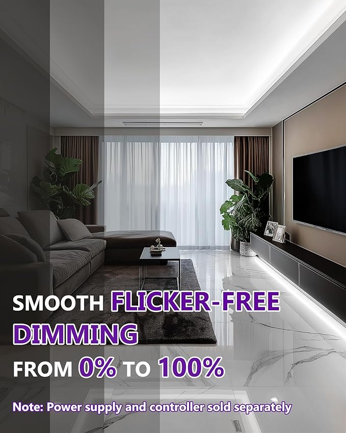 HitLights White COB LED Strip Lights 5000K, 12V Tape Light 16.4ft, 2640 LEDs, 426 lm/ft, CRI 90+, IP30, Premium High Density Lighting for Kitchen, Cabinets, Room, UL Listed(Power Source Not Included)