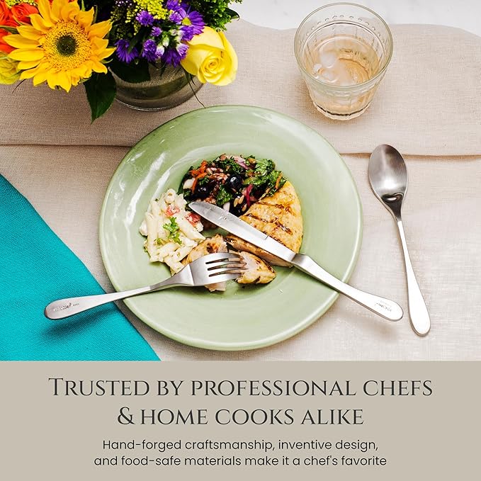 Knork Silverware Set - 20 Piece Matte Silver Cutlery - Ergonomic Design Utensil sets, 18/10 Stainless Steel Forks Spoons and Knives set (Pack of 3)