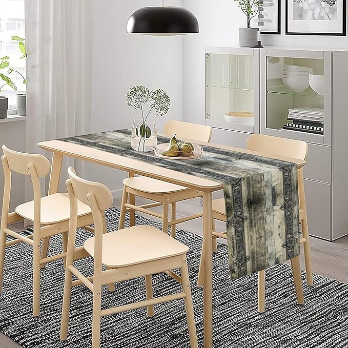 Farmhouse Wood Bar Table Runner, Rustic Country Retro Village Plank Western Table Setting Decor for Kitchen Dining Patio Holiday Party Indoor Outdoor 13x90